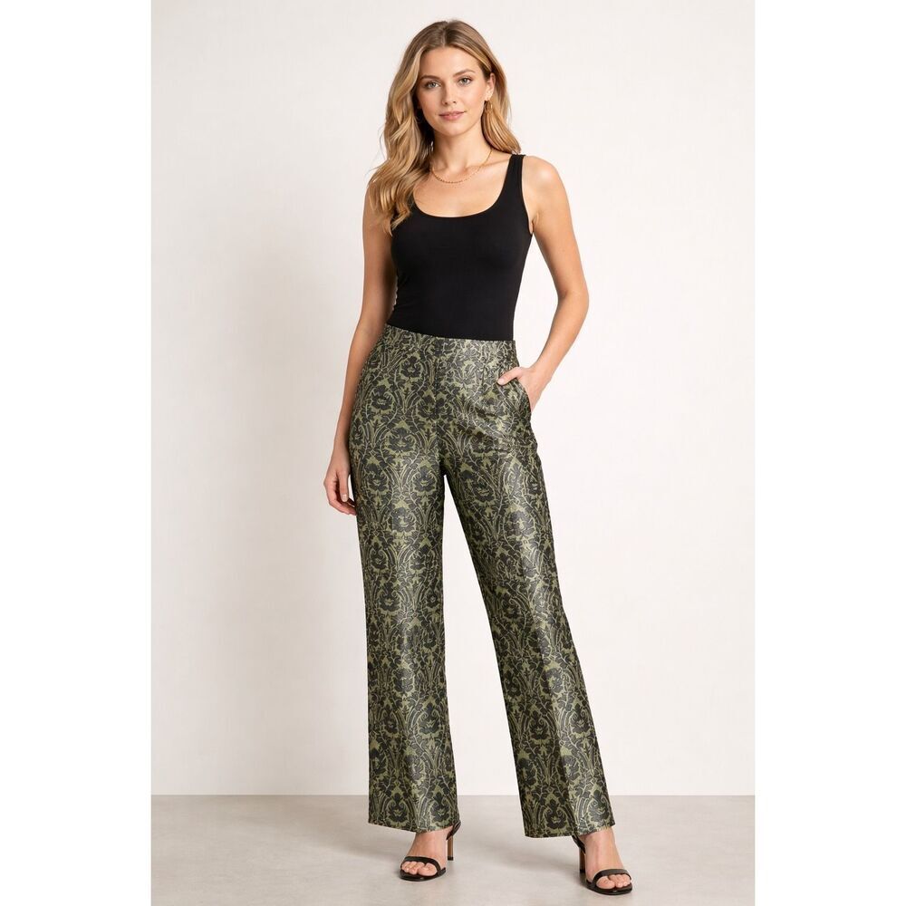 Sigrid Olsen Silk Blend Jacquard Green Black Brocade Pants Womens 6